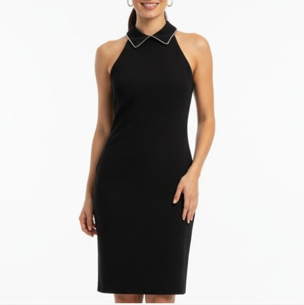 Trina Turk Rhinestone Collar Black Dress Cocktail Career LBD Size 6